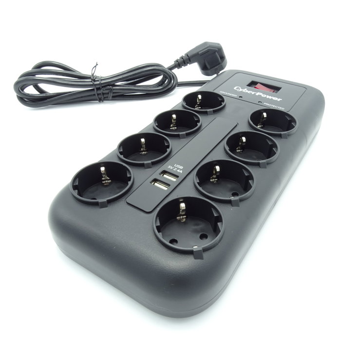 Cyberpower Regleta P0820SUD0-DE con 8 Tomas y 2 USB Negra